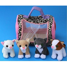 Plush Kitty Cat Carrier with 4 Meowing Kittens | Plush Animal Toy Baby Gift | Toddler Gift (Cat Carrier)