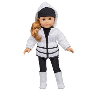 Dress Along Dolly Winter Snow Outfit for American 18" Girl Dolls (5 Piece Set) - Costume Clothes Include Jacket, Hat, Boots, Shirt, & Leggings
