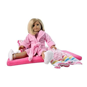 18" Doll Mattress & Bedding Set - Pink Chevron