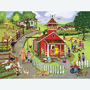 Bits and Pieces - 500 Piece Jigsaw Puzzle for Adults - Country Schoolhouse - 500 pc Small Town Farm Jigsaw by Artist Sandy Rusinko