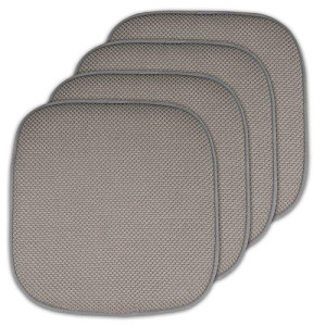 Sweet Home Collection Memory Foam Chair Cushion Honeycomb Pattern Solid Color Slip Non Skid Rubber Back Ultimate Comfort and Softness Rounded Square 16" x 16" Seat Cover, 4 Pack, Silver