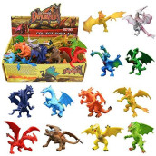 Dragon Toys,12 Piece Assorted Realistic Looking Dragon Figure,4 Inch Mini Dragons Sets with Gift Box,ValeforToy Non-Toxic Safety Materials ABS Vinyl Plastic Dragon,Party Favors Toy for Boys Kids