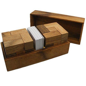 Double Soma Cube with Playing Cards - Wooden Puzzle Game Brain Teaser