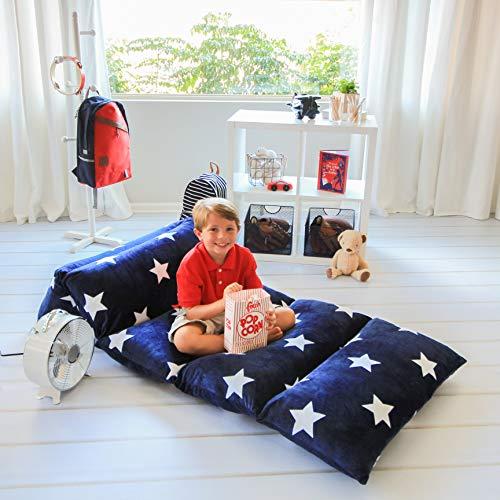 Butterfly Craze Floor Pillow Bed Lounger Cover, Cozy & Stylish Seating Solution for Kids & Adults, Recliner Floor Cushion for Ultimate Comfort, Holds 5 Pillows, Cover Only, Navy Stars, King