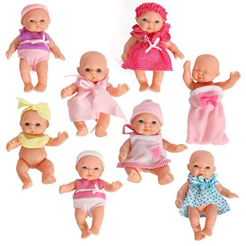 Mommy & Me Baby Doll Set Collection of 8 Assorted 5 Inch Dolls in Colorful Outfits and Matching Accessories Mini Baby Dolls for Girls Toddlers and Kids