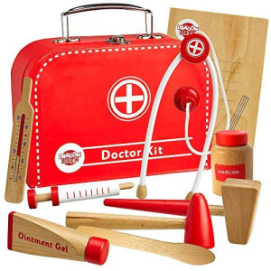 Dragon Drew Wooden Doctor Kit for Kids, Pretend Doctor Kit for Kids, Medical Kit for Toddler, Pretend and Play Tools (10 PC Set)