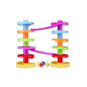 Ball Drop Educational Toy with Bridge - Advanced Spiral Swirl Ball Ramp Activity Playset for Toddlers