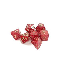 Chessex Polyhedral 7-Die Glitter Dice Set - Ruby with Gold Numbers