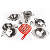KIDAMI Kids Play Kitchen Toys Pots and Pans 13pcs Stainless Steel Mini Cookware Playset Pretend Cooking Utensils for Kids