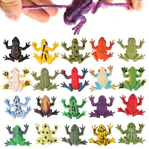 ValeforToy Frog Toys,12 Pack Mini Rubber Frog Sets,Super Stretches Material TPR with Gift Bag, Realistic Frog Figure Toys for Boy