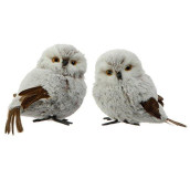 Set of 2 Assorted RAZ Imports 4" Polyfoam Brown Winged White Winter Owl Figurines