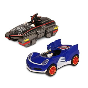 NKOK Sonic Transformed All-Stars Racing Pull Back Action: Shadow and Sonic Hedgehog, Two Vehicles, Video Game Legend, No Batteries Required, Pull Back 