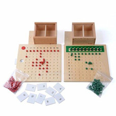 YHZAN Montessori Math Material Multiplication and Division Board Game Bead Boxed Arithmatics Wooden Math Manipulatives for Homeschool Classroom Kids Educational Toy
