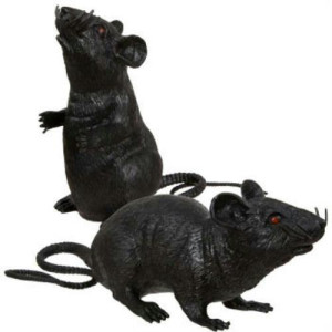 2 Black Plastic Squeezable Squeaking Rats Spooky Scary Creepy Halloween Decor by Greenbrier
