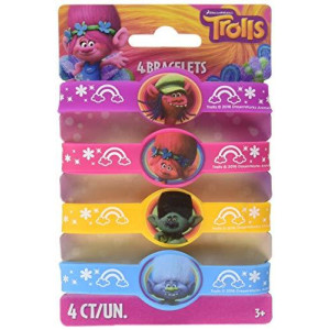Unique Trolls Party Rubber Bracelets, 1 Pack