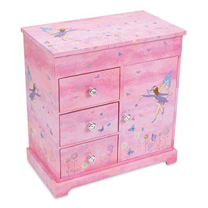 Jewelkeeper Musical Box with 3 Pullout Drawers, Fairy and Flowers Design, Dance of the Sugar Plum Fairy Tune