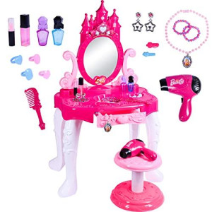 Play Vanity Sets for Girls | Toddler Makeup Vanity Playset with Mirror and Makeup Table for Kids | Beauty Set with Fashion & Makeup Accessories