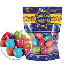 Zion Judaica Colored Wood Dreidels Medium Sized in Bulk Pack in Ziplock Bag 30 and 100 Pack Available (30)
