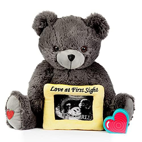 My Baby's Heartbeat Bear Recordable Stuffed Animals 20 sec Heart Voice Recorder for Ultrasounds and Sweet Messages Playback, Perfect Gender Reveal for Moms to Be, Gray Love Bear