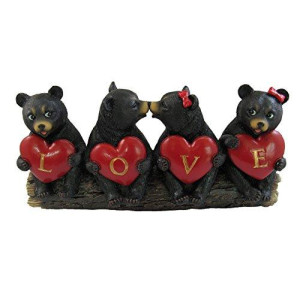 Cute Valentine Black Cubs Sharing the "LOVE" by DWK | Black Bear Hearts Romantic Figurines Home Decor and Gifts