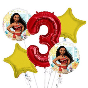 Moana Balloon Bouquet 3rd Birthday 5 pcs - Party Supplies