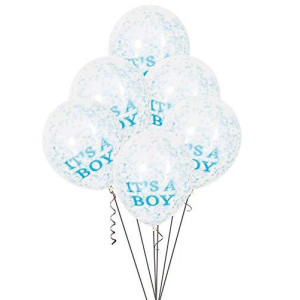 Unique Industries 12 Its A Boy Blue Confetti Balloons 6ct Clear