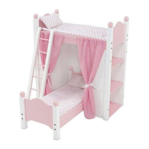 Emily Rose 18 Inch Furniture Bed | 18-in Doll Loft Bunkbed Bunk with Storage Shelves, Bedding & Ladder | Fits Most 14-19" Dolls