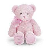 Bearington My First Bear: Classic Hand-Sewn 12-Inch Pink Stuffed Bear, with Embroidered Details, Soft Plush Fur and Premium Fill; Great Baby Shower or First Birthday Present for Infants