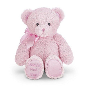 Bearington My First Bear: Classic Hand-Sewn 12-Inch Pink Stuffed Bear, with Embroidered Details, Soft Plush Fur and Premium Fill; Great Baby Shower or First Birthday Present for Infants