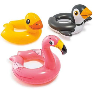 Intex, 43234-2327 3 Pack 59220EP - Animal Head Split Ring Pool Floats Bundle Includes Frog, Duck, Penguin, Giraffe, Frog, Penguin