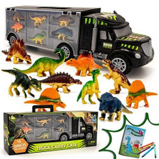 Toyvelt Dinosaur Toys for Kids 3-5 - Dinosaur Truck Carrier Toy with 15 Dinosaur -The Best Dinosaur Toys for Boys and Girls Ages 3,4,5, Years Old and Up + Bonus Dinosaur Book Incl (kids dinosaur toys)
