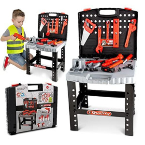 toyvelt Kids Tool Set Toddler Workbench W Realistic Tools & Electric Drill for Construction Workshop Tool Bench, Stem Educational Pretend Play, Best Gift Toys for Boys & Girls Age 3, 4, 5, 6 and Up