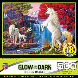 MasterPieces Hidden Images Glow in The Dark Jigsaw Puzzle, Dream World, Unicorns, Featuring Art by Steve Read, 500 Pieces (31688)