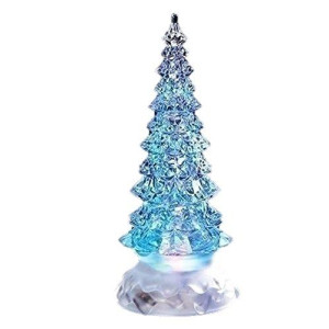 Holiday Pine Tree Multicolored Light Up Glitter Confetti Swirl 8.5 Inch Acrylic Tabletop Figurine