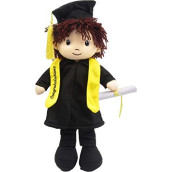 Linzy Congratulations 17" Cloth Boy Rag Doll with Graduation Cap & Gown, Brown Hair
