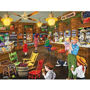 Bits and Pieces - 300 Large Piece Jigsaw Puzzle for Adults - Ice Creams Good Old Days - 300 pc Small Town Store Jigsaw by Artist Joseph Burgess