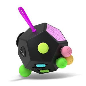 Fidget Dodecagon -Easter Basket Stuffers12-Side Fidget Cube Relieves Stress and Anxiety Anti Depression Cube for Children and Adults with ADHD ADD OCD Autism (B2 Black Colorful)