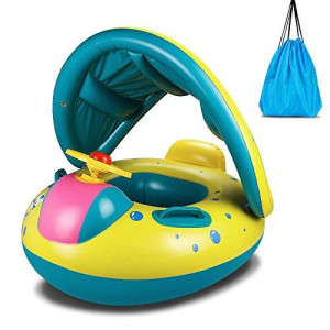 Baby Pool Float, Topist Baby Inflatable Swimming Ring with Adjustable Sun Shade CaBaby Pool Float, Topist Baby Inflatable Swimming Floats Rinopy Safety Seat for Age 6-36 Months Toddlers with Carry Bag