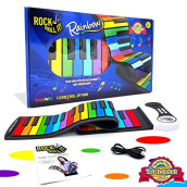 Rock and Roll It - The Original Rainbow Piano. Roll Up Flexible Piano Keyboard for Kids / Beginners. Portable 49 Keys Silicone Piano Pad. Play-by-Color Songbook Included!