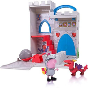 Peppa Pig Little Castle Fort Playset, 5 Pieces - Includes Foldable Castle Case, George Figure, Dragon & Catapult - Toy Gift for Kids - Ages 2+