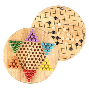 Wondertoys 2 in 1 Wooden Chinese Checkers & Gobang (Five in a Row) Wooden Board Game for Family Classic Puzzle Toys & Table Games Chiristmas Gift for Kids