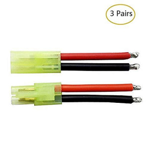Youme 3 Pairs Mini Tamiya Male Female Battery Connectors with 100mm 14awg Silicone Wire for RC Lipo Battery and RC Model