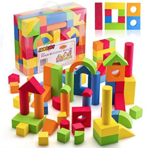 JaxoJoy Foam Building Blocks for Kids | 108 Piece EVA Foam Blocks for Toddlers| Large, Soft, Stackable | Toddler Blocks | Preschool Toys | STEM Gifts for Boys & Girls 3-5 4-8 Years Old
