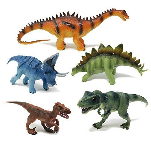 Boley Classic Dinosaur Toy Set with Dino Guide Tags - 5 Pc Large Plastic Realistic Educational Dinosaur Toys for Kids Age 3+