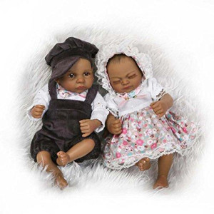 TERABITHIA Mini 10inch 26cm Black Couple Alive Reborn Baby Dolls Silicone Full Body African American Twins