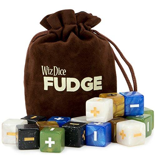 Wiz Dice - Fudge Dice GM Starter Set - Polyhedral Dice Set with a Dice Bag for Tabletop RPG Adventure Games - D6 Dice with Plus, Minus and Blank Faces for Fudge RPG Systems - Terrestrial - 20 ct