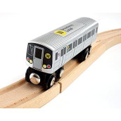 Munipals New York City Subway Wooden Railway (B Division) W Train/Broadway Local-Child Safe and Tested Wood Toy Train
