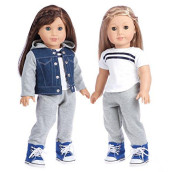 - Tomboy - 4 Piece Outfit - Clothes Fits 18 Inch Doll - Jeans Jacket, Grey Sweatpants, T-Shirt Boots. ( Dolls Not Included)