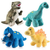 Prextex Plush Dinosaurs 4 Pack 10 Long Great Gift for Kids Stuffed Animals Assortment Great Set for Kids