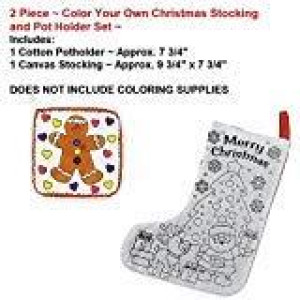 2 Piece ~ Color Your Own Christmas Stocking and Pot Holder Set ~ New